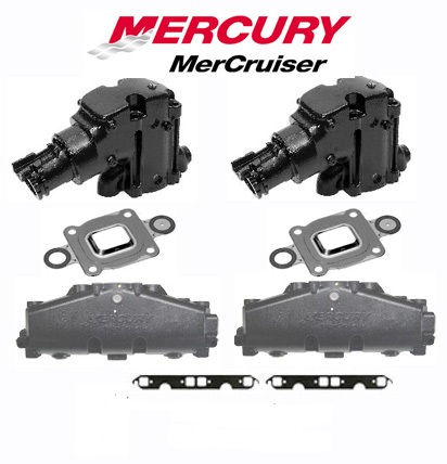 OEM Mercruiser 2005 & Newer V8 Cast Iron Dry Joint Exhaust Manifold & "Tall" 14 Degree Riser Kit